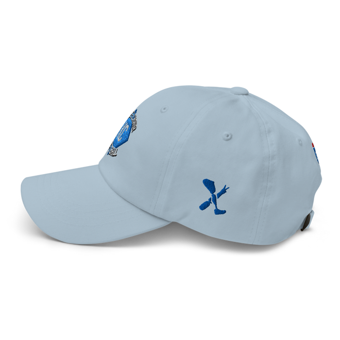 Left angle of the MAS Kansas City Wheelchair Softball Diamond Light Blue Dad Hat against a white background
