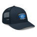 Front right angle of the MAS Kansas City Wheelchair Softball Diamond Navy Curved Bill Trucker Snapback against a white background