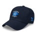 Front left angle of the MAS Kansas City Wheelchair Softball Diamond Navy Dad Hat against a white background