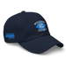 Front right angle of the MAS Kansas City Wheelchair Softball Diamond Navy Dad Hat against a white background