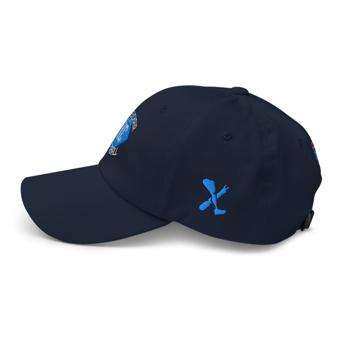 Left angle of the MAS Kansas City Wheelchair Softball Diamond Navy Dad Hat against a white background