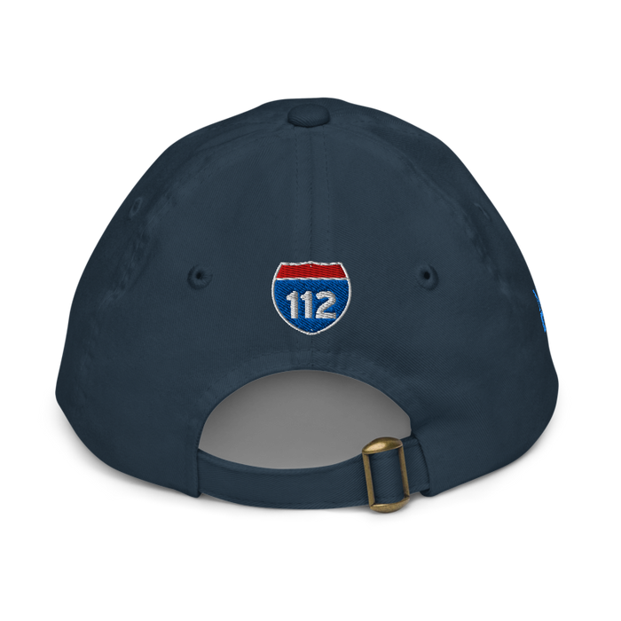 Back angle of the MAS Kansas City Wheelchair Softball Diamond Navy Youth Dad Hat against a white background