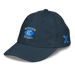 Front left angle of the MAS Kansas City Wheelchair Softball Diamond Navy Youth Dad Hat against a white background