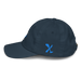 Left angle of the MAS Kansas City Wheelchair Softball Diamond Navy Youth Dad Hat against a white background