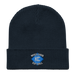 Front angle of the MAS Kansas City Wheelchair Softball Diamond Oxford Navy Organic Beanie laid flat against a white background