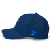 Left angle of the MAS Kansas City Wheelchair Softball Diamond Royal Blue Flexfit Curved Bill Fitted against a white background