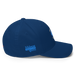 Right angle of the MAS Kansas City Wheelchair Softball Diamond Royal Blue Flexfit Curved Bill Fitted against a white background