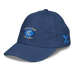 Front left angle of the MAS Kansas City Wheelchair Softball Diamond Royal Youth Dad Hat against a white background