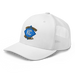 Front left angle of the MAS Kansas City Wheelchair Softball Diamond White Curved Bill Trucker Snapback against a white background
