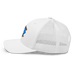Left angle of the MAS Kansas City Wheelchair Softball Diamond White Curved Bill Trucker Snapback against a white background
