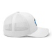 Right angle of the MAS Kansas City Wheelchair Softball Diamond White Curved Bill Trucker Snapback against a white background