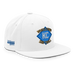 Front right angle of the MAS Kansas City Wheelchair Softball Diamond White Flat Bill Snapback against a white background