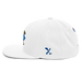 Left angle of the MAS Kansas City Wheelchair Softball Diamond White Flat Bill Snapback against a white background