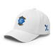 Front left angle of the MAS Kansas City Wheelchair Softball Diamond White Flexfit Curved Bill Fitted against a white background