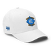 Front right angle of the MAS Kansas City Wheelchair Softball Diamond White Flexfit Curved Bill Fitted against a white background