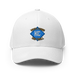 Front angle of the MAS Kansas City Wheelchair Softball Diamond White Flexfit Curved Bill Fitted against a white background