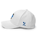 Left angle of the MAS Kansas City Wheelchair Softball Diamond White Flexfit Curved Bill Fitted against a white background