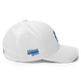 Right angle of the MAS Kansas City Wheelchair Softball Diamond White Flexfit Curved Bill Fitted against a white background