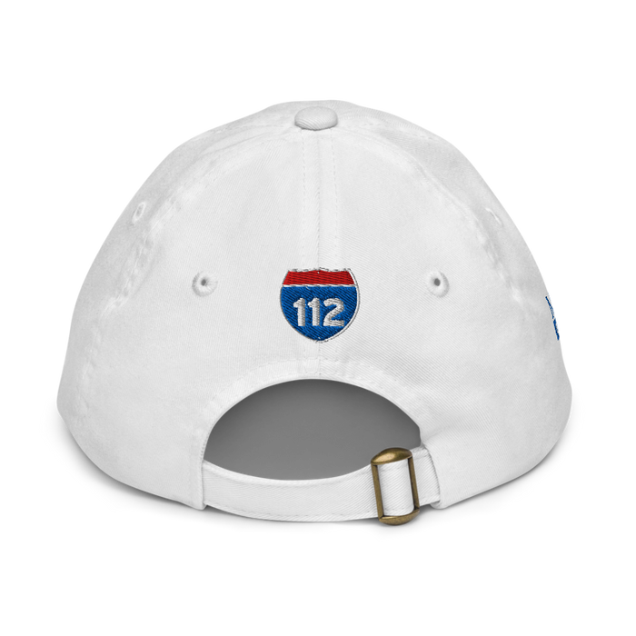 Back angle of the MAS Kansas City Wheelchair Softball Diamond White Youth Dad Hat against a white background