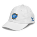 Front left angle of the MAS Kansas City Wheelchair Softball Diamond White Youth Dad Hat against a white background