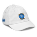 Front right angle of the MAS Kansas City Wheelchair Softball Diamond White Youth Dad Hat against a white background