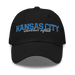 Front angle of the MAS Kansas City Wheelchair Softball Script Black Dad Hat against a white background