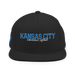 Front angle of the MAS Kansas City Wheelchair Softball Script Black Flat Bill Snapback against a white background