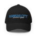 Front angle of the MAS Kansas City Wheelchair Softball Script Black Flexfit Curved Bill Fitted against a white background