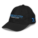 Front left angle of the MAS Kansas City Wheelchair Softball Script Black Youth Dad Hat against a white background
