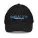 Front angle of the MAS Kansas City Wheelchair Softball Script Black Youth Dad Hat against a white background