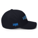 Right angle of the MAS Kansas City Wheelchair Softball Script Dark Navy Flexfit Curved Bill Fitted against a white background