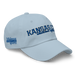 Front right angle of the MAS Kansas City Wheelchair Softball Script Light Blue Dad Hat against a white background