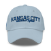 Front angle of the MAS Kansas City Wheelchair Softball Script Light Blue Dad Hat against a white background