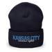 Front angle of the MAS Kansas City Wheelchair Softball Script Navy Beanie against a white background
