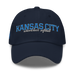 Front angle of the MAS Kansas City Wheelchair Softball Script Navy Dad Hat against a white background