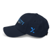 Left angle of the MAS Kansas City Wheelchair Softball Script Navy Dad Hat against a white background