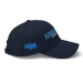 Right angle of the MAS Kansas City Wheelchair Softball Script Navy Dad Hat against a white background