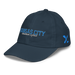 Front left angle of the MAS Kansas City Wheelchair Softball Script Navy Youth Dad Hat against a white background