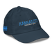 Front right angle of the MAS Kansas City Wheelchair Softball Script Navy Youth Dad Hat against a white background