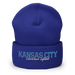 Front angle of the MAS Kansas City Wheelchair Softball Script Royal Beanie against a white background