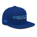 Front right angle of the MAS Kansas City Wheelchair Softball Script Royal Blue Flat Bill Snapback against a white background