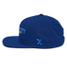 Left angle of the MAS Kansas City Wheelchair Softball Script Royal Blue Flat Bill Snapback against a white background