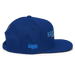 Right angle of the MAS Kansas City Wheelchair Softball Script Royal Blue Flat Bill Snapback against a white background