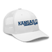 Front right angle of the MAS Kansas City Wheelchair Softball Script White Curved Bill Trucker Snapback against a white background