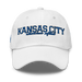 Front angle of the MAS Kansas City Wheelchair Softball Script White Dad Hat against a white background
