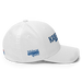 Right angle of the MAS Kansas City Wheelchair Softball Script White Flexfit Curved Bill Fitted against a white background