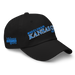 Front right angle of the MAS Kansas City Wheelchair Softball Slant Black Dad Hat against a white background