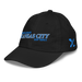 Front left angle of the MAS Kansas City Wheelchair Softball Slant Black Youth Dad Hat against a white background
