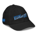 Front right angle of the MAS Kansas City Wheelchair Softball Slant Black Youth Dad Hat against a white background