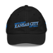 Front angle of the MAS Kansas City Wheelchair Softball Slant Black Youth Dad Hat against a white background